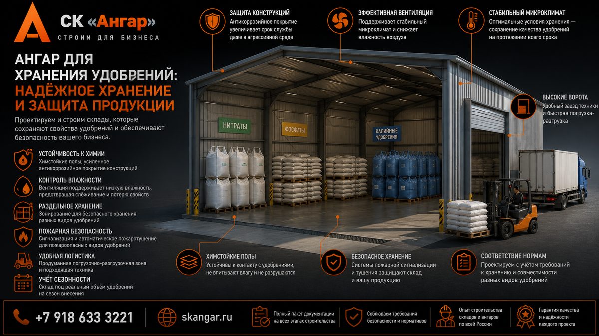 Ангар для хранения удобрений: требования к зданию