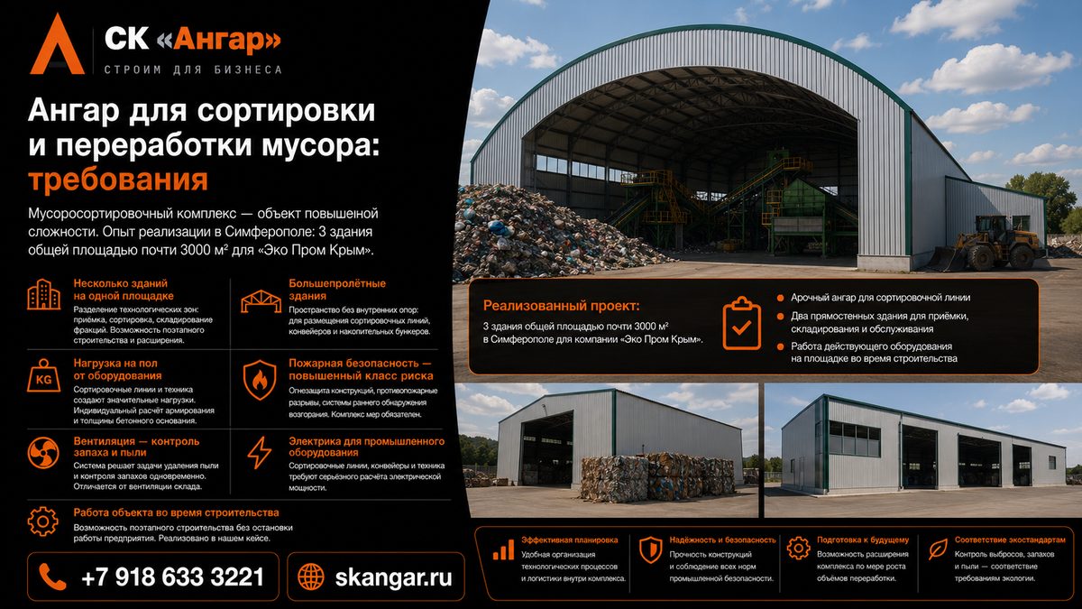 Ангар для сортировки и переработки мусора: требования