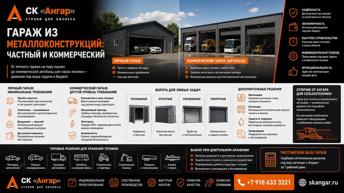 Гараж из металлоконструкций: частный и коммерческий