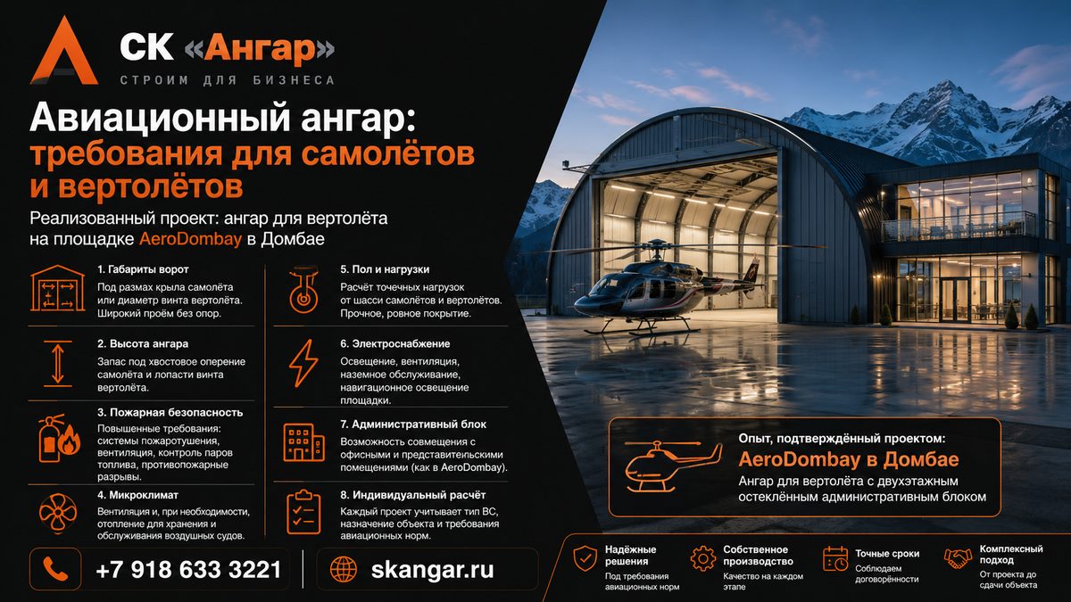 Авиационный ангар: требования для самолётов и вертолётов