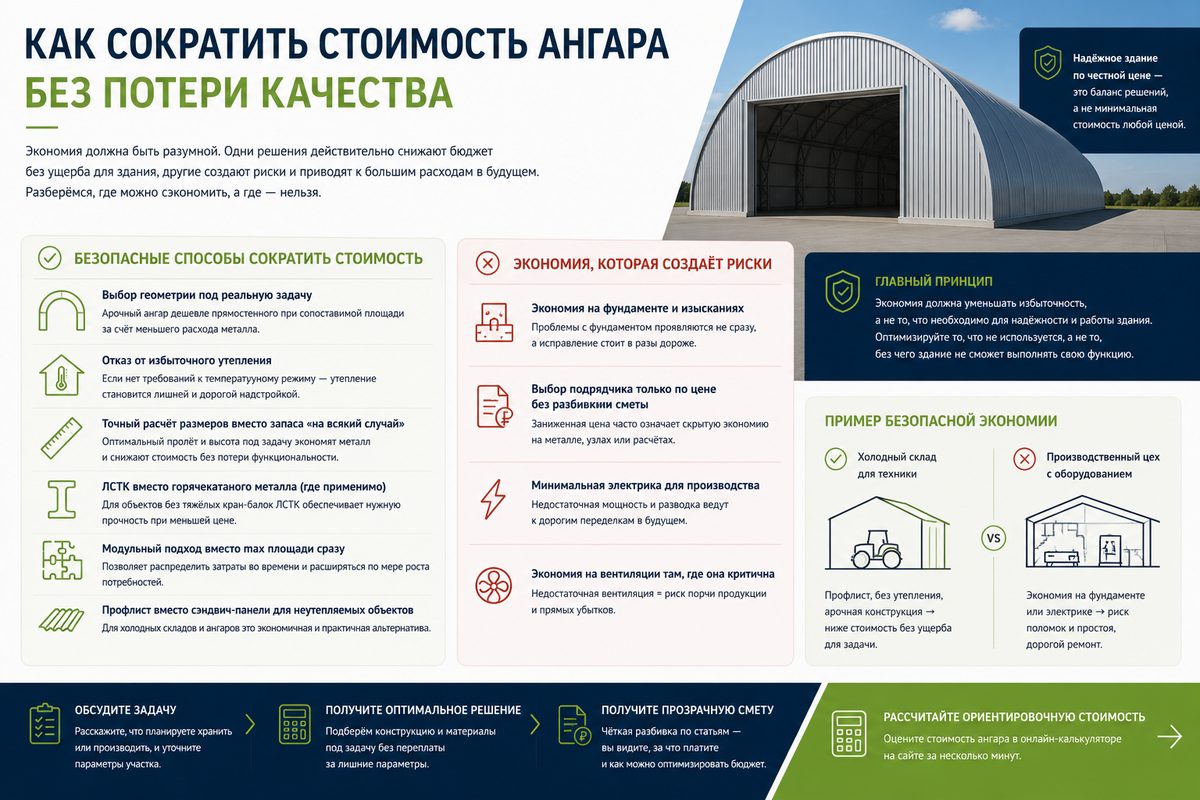 Как сократить стоимость ангара без потери качества