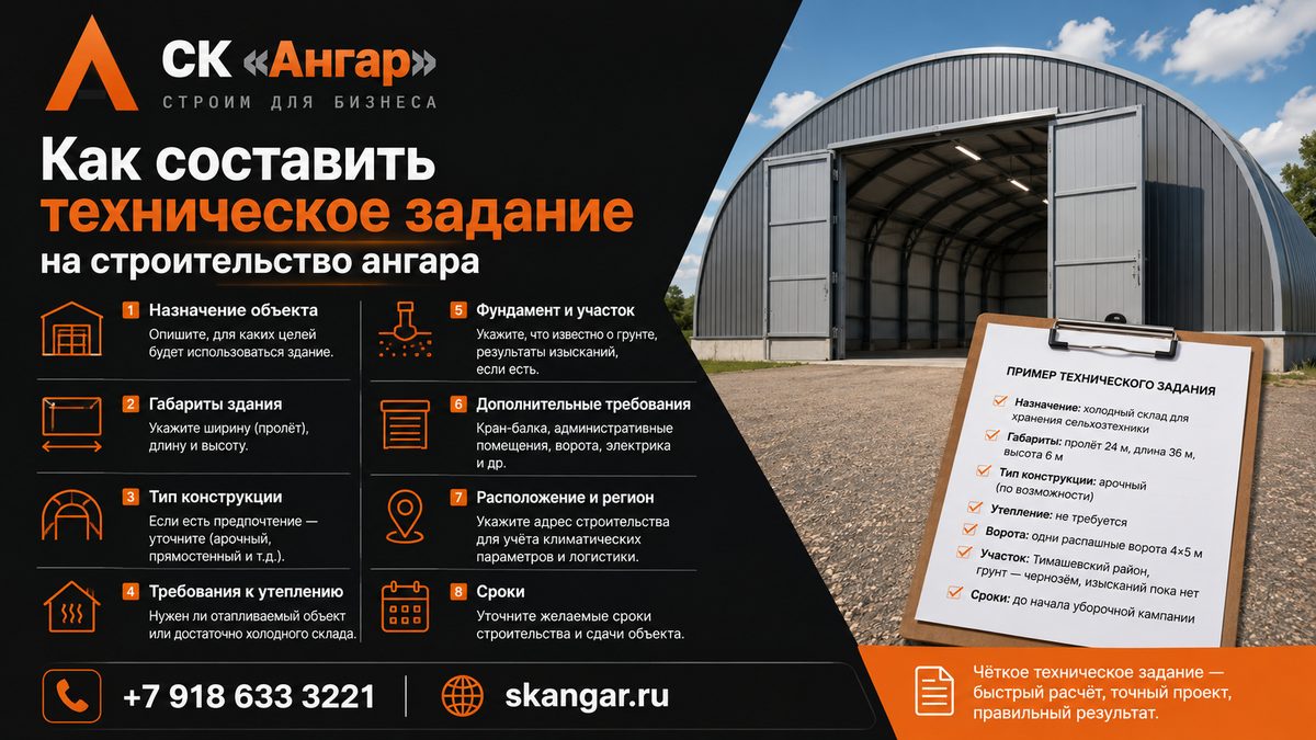 Как составить техническое задание на строительство ангара