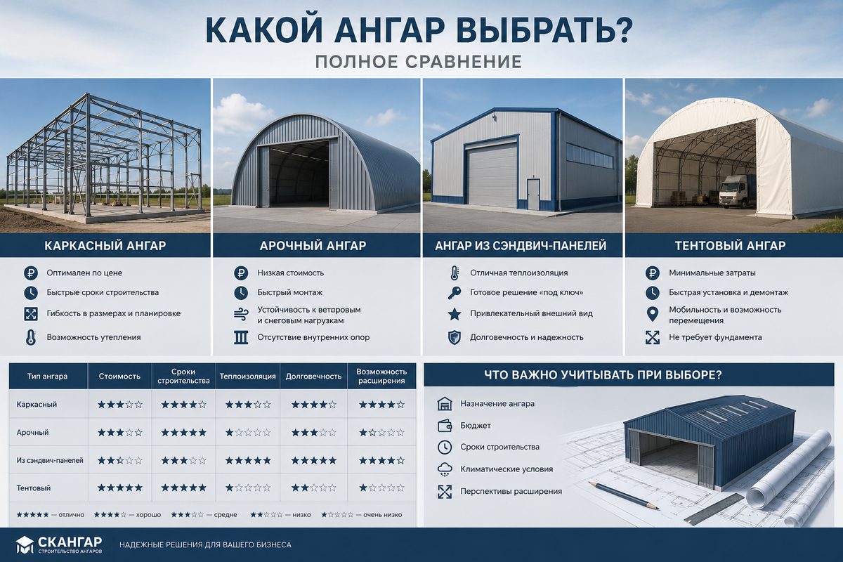 Какой ангар выбрать: полное сравнение конструкций и материалов