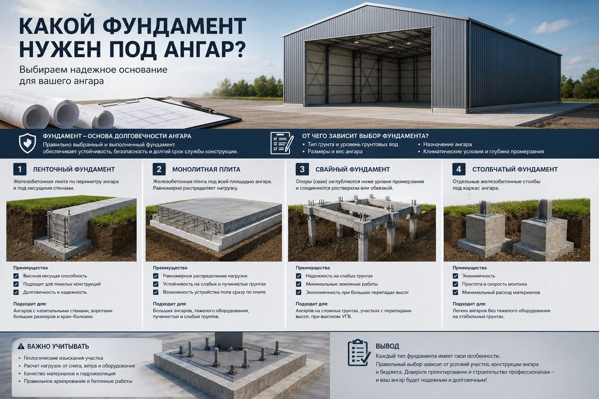 Какой фундамент нужен под ангар: виды и как выбрать