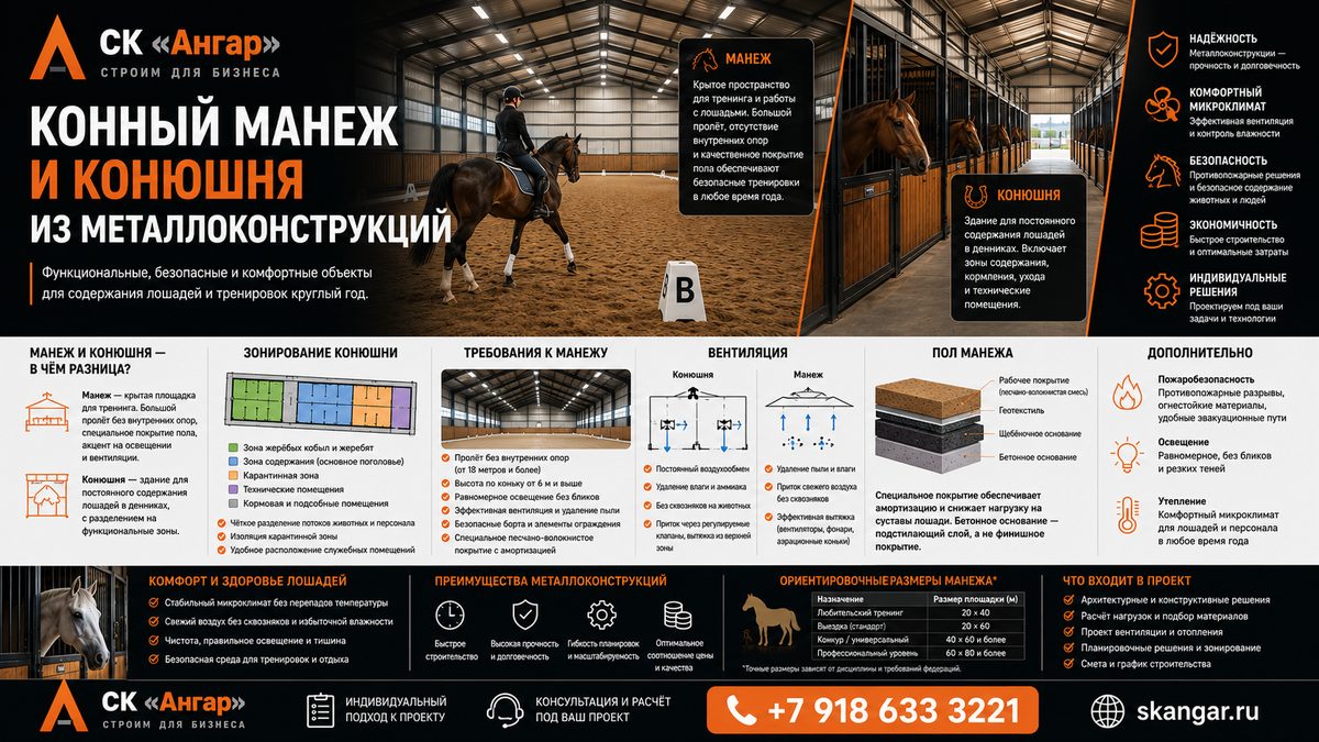 Конный манеж и конюшня из металлоконструкций