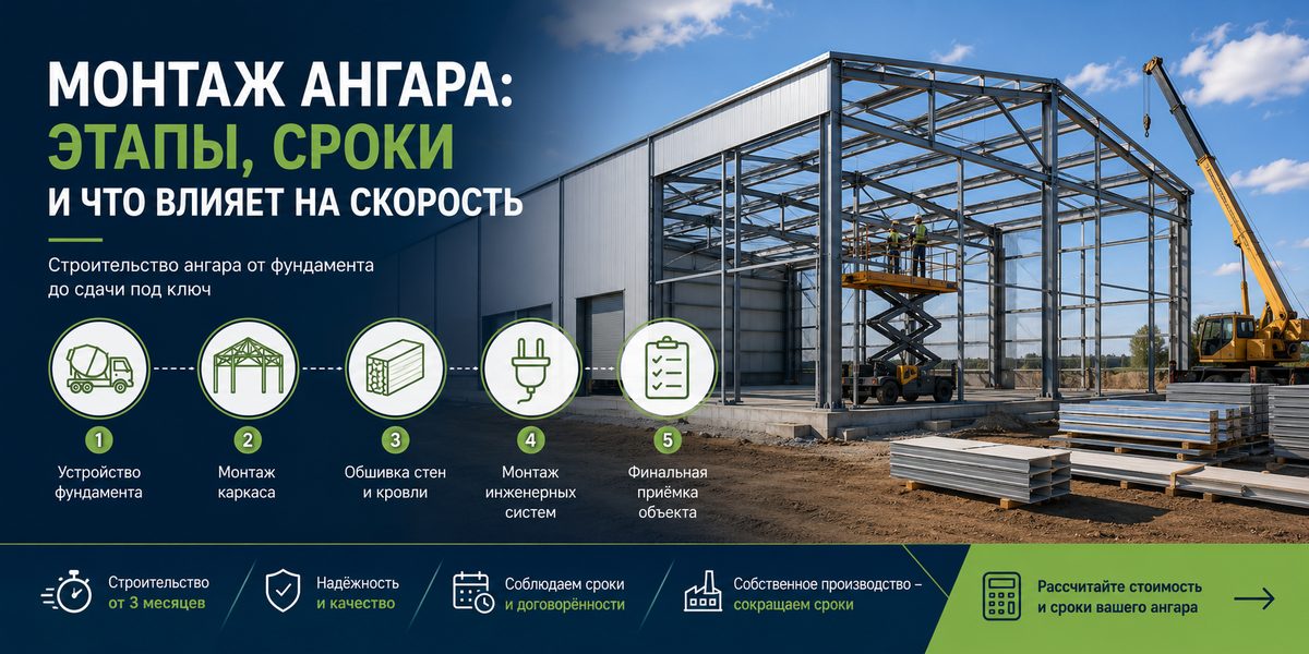 Монтаж ангара: этапы, сроки и что влияет на скорость установки