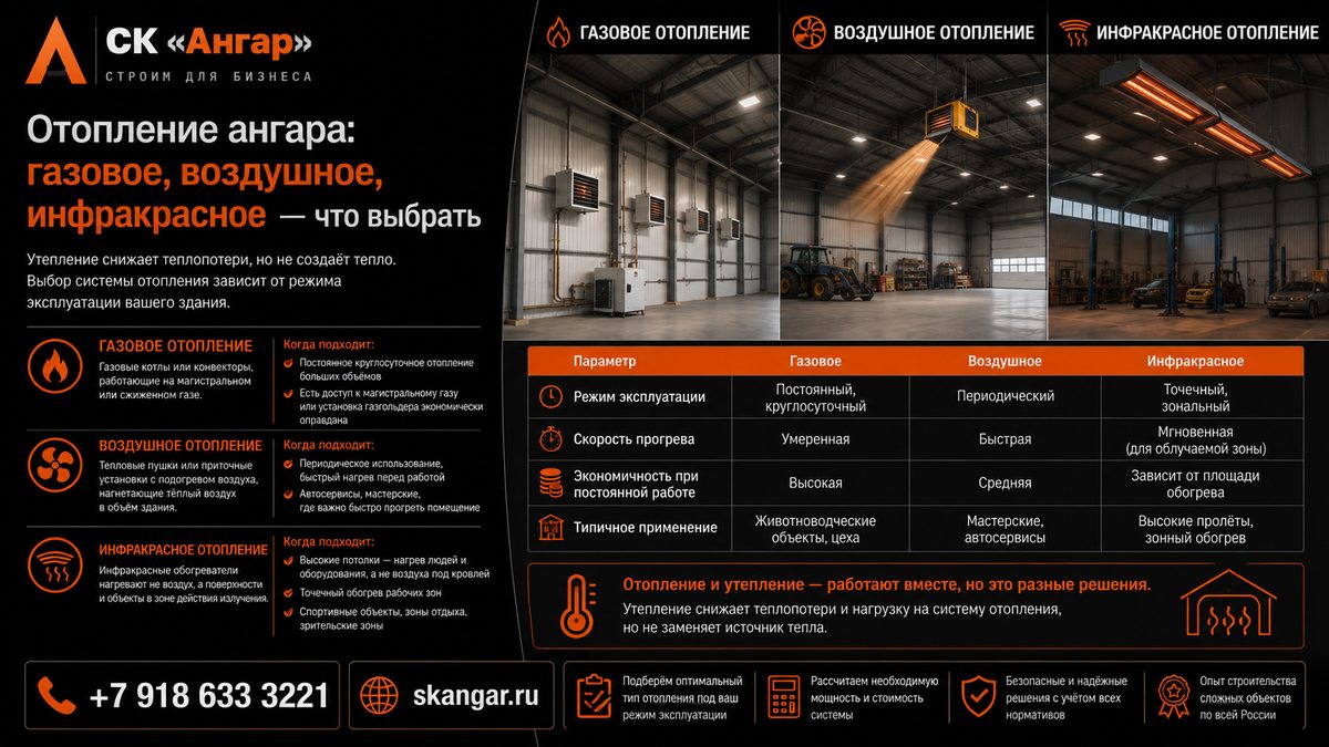 Отопление ангара: газовое, воздушное, инфракрасное — что выбрать