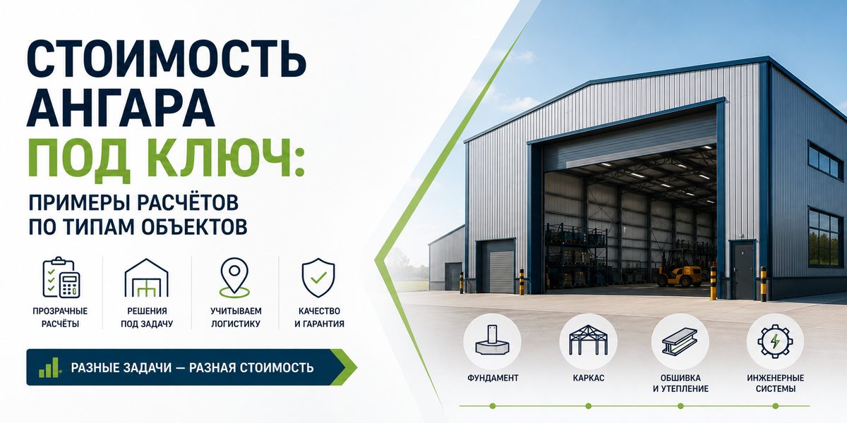 Стоимость ангара под ключ: примеры расчётов по типам объектов