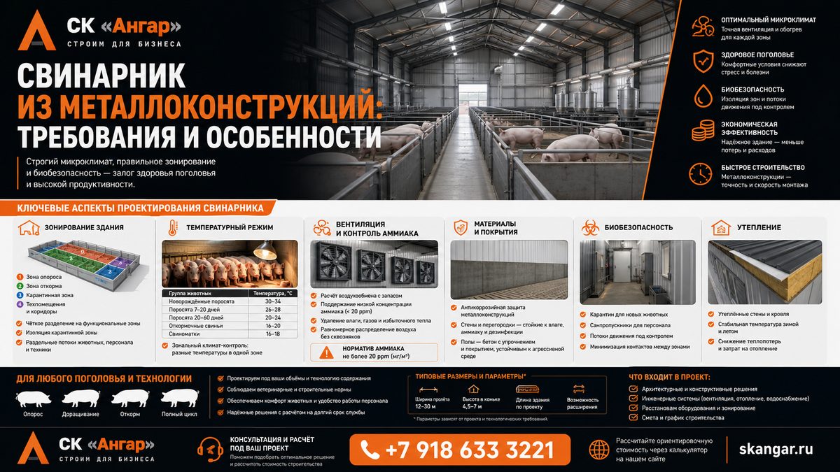 Свинарник из металлоконструкций: требования и особенности