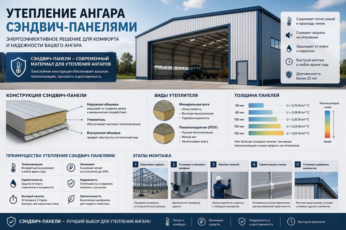 Утепление ангара: сэндвич-панели, виды и толщина