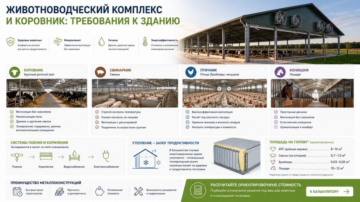 Животноводческий комплекс и коровник: требования к зданию